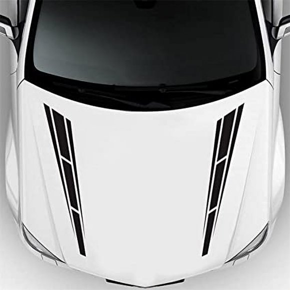 2 Pcs Car Hood Body Stripe Sticker, Universal PVC Hood Stripe Graphic Sticker Exterior Decal Side Stripe for Most Vehicles,Black