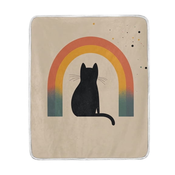 Yayeee Throw Blanket for Couch Soft Warm 50" x 60" Sofa Chair Bed Decoration, Beige Cat Rainbow