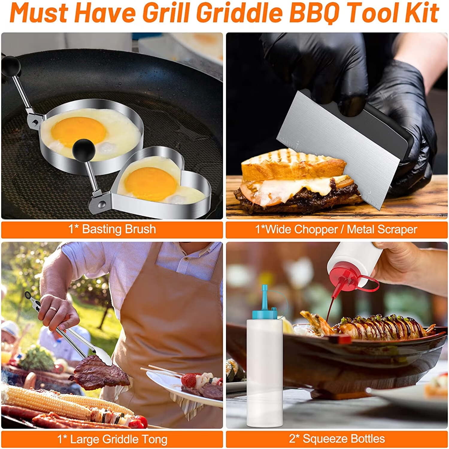 Griddle Accessories for Blackstone, Upgraded 401&402 Extra-Thick Stainless Steel BBQ Grill Tool Gift Set for Blackstone and Camp Chef-13 Pcs
