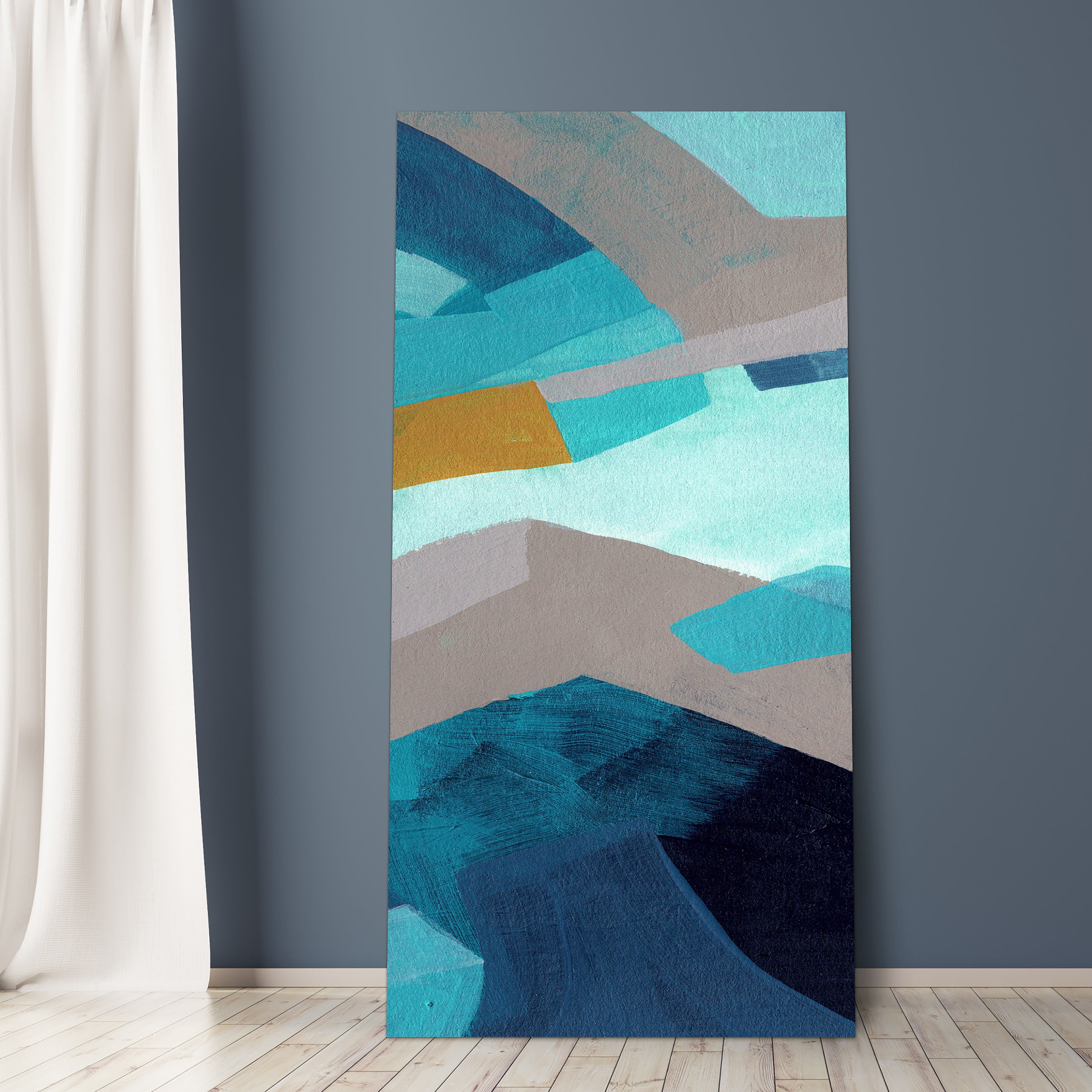 Empire Art Direct Puzzle Blues C Frameless Free Floating Tempered Glass Panel Graphic Wall Art, 72" x 36" x 0.2", Ready to Hang