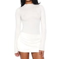 thumbnail image 3 of Women's Patchwork Bodycon Sleeve Ruched Bodycon Work Mini Dress White L, 3 of 9