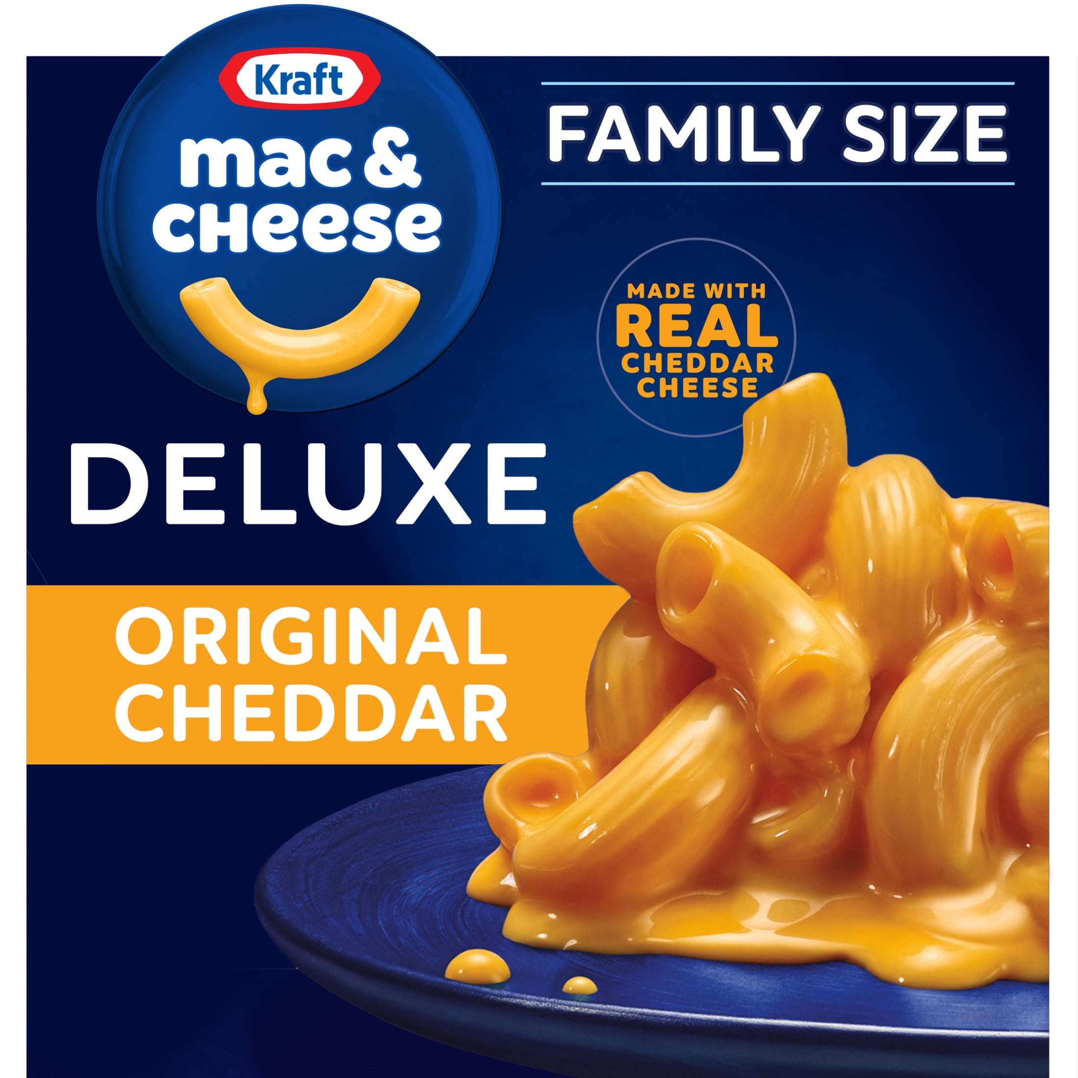 (9 pack) Kraft Deluxe Mac and Cheese, 1 Family Size Box, for Easy Dinner or Dinner Sides, Original Cheddar Flavor, No Artificial Dyes or Flavors, 24 oz