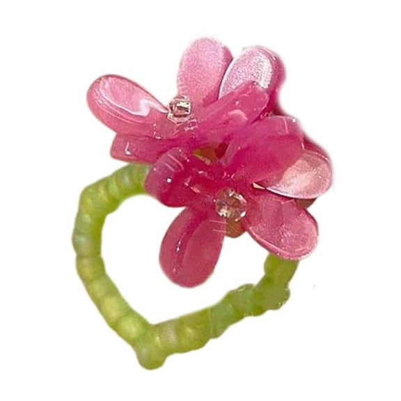 Stretchable Floral Acrylic Ring Unique Handmade Elastic Beaded Finger Jewelry
