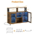 thumbnail image 2 of Rustic Wood LED Bar Cabinet with Charging Station and Stemware Rack, Freestanding Coffee Wine Liquor Storage Credenza with Adjustable Shelving, Home Kitchen Living Room Furniture, Black Gray, 2 of 7