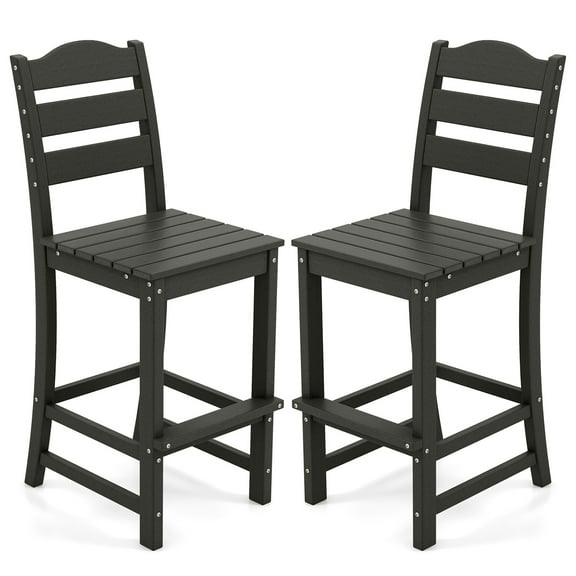 Gymax Set Of 2 Outdoor HDPE Bar Stool Patio Tall Chair Backrest Footrest All Weather Black