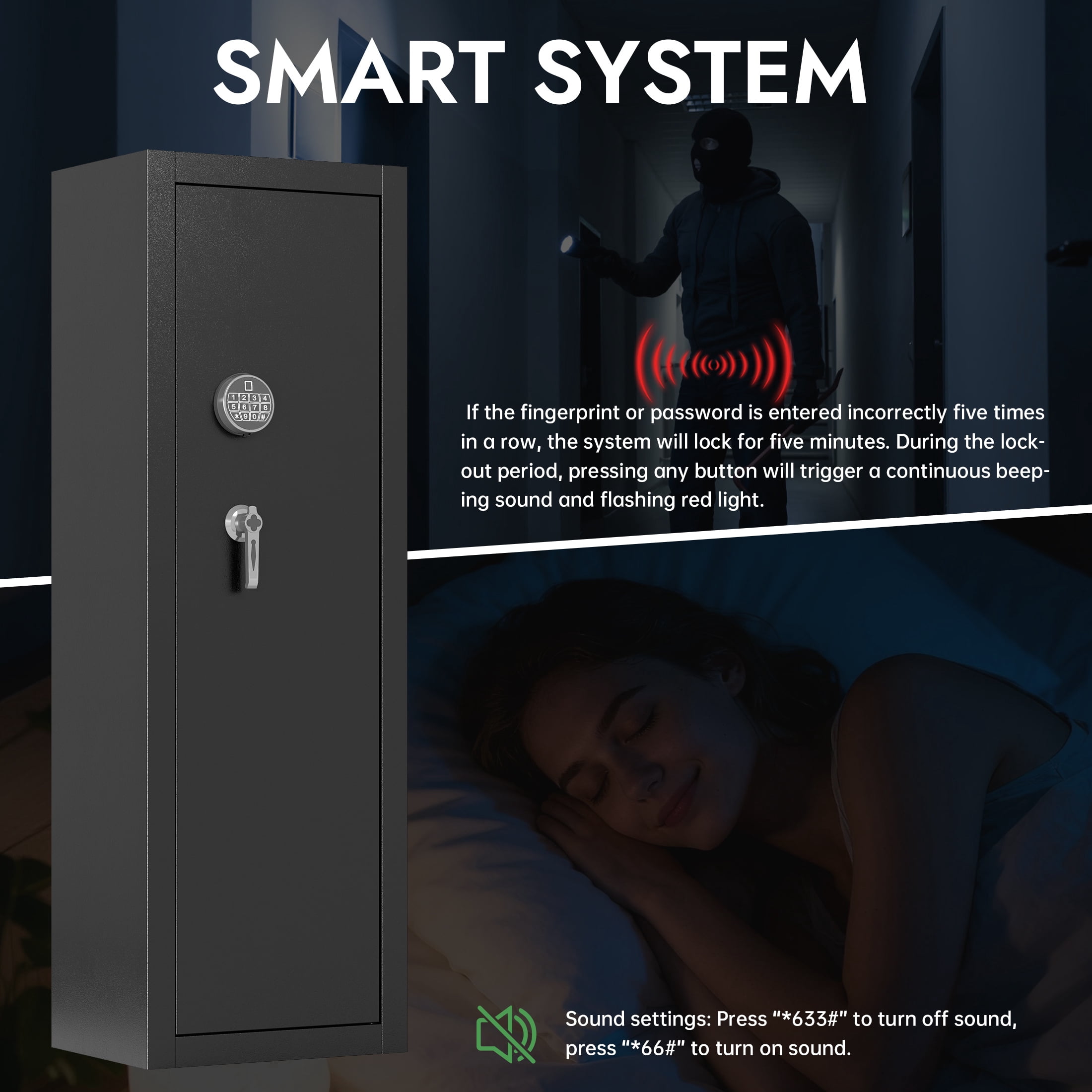 KAER 13-15 Biometric Gun Safe, Quick Access Assembled Gun Safe for Rifle and Pistol, Large Heavy-Duty Gun Cabinet for Shotgun with Removable Shelf & Gun Rack, Black