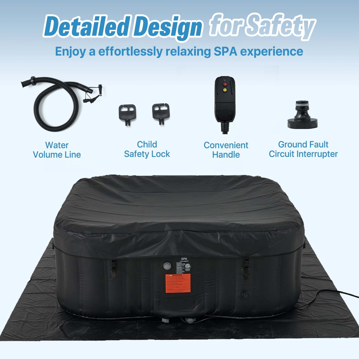 69'' and 79'' Inflatable Hot Tub 4-6 Person, Round Portable Outdoor Spa with 130 Soothing Air Jets