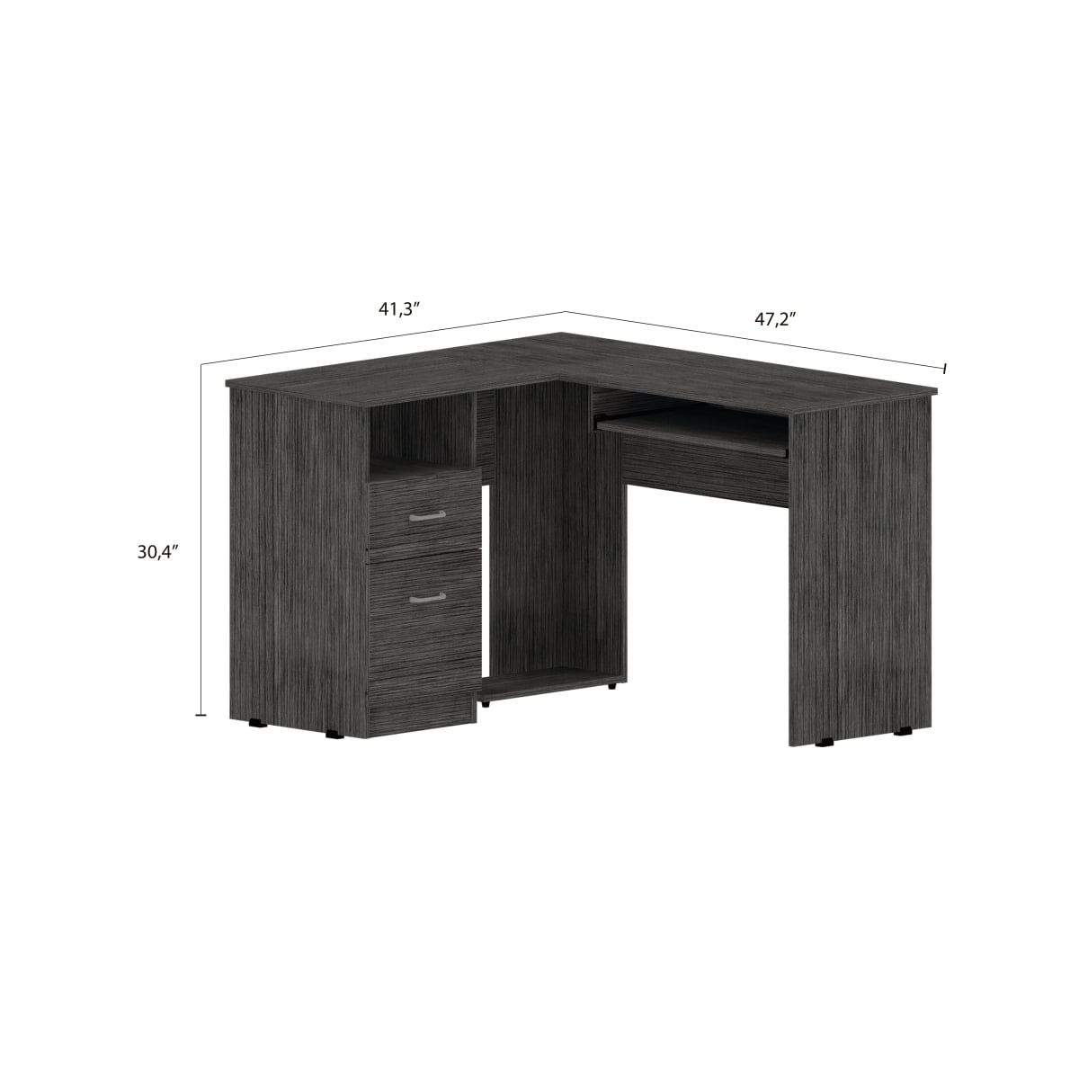 Newboti Mix L-Shaped Desk, Keyboard Tray, Two Drawers, Single Open Shelf -Smokey Oak 081406097919853