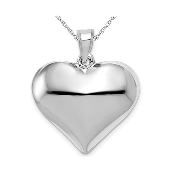 14k White Gold Polished 3D Puffed Heart Pendant