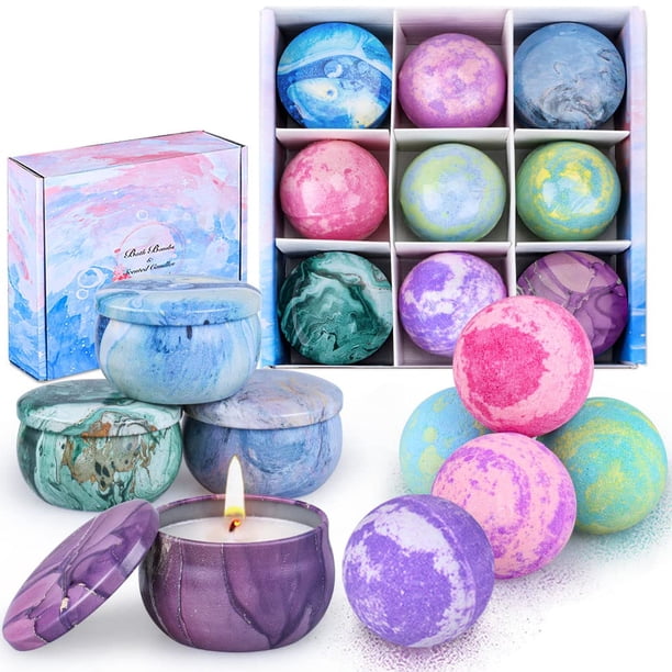 Set de regalo de bombas de baño OFUN, 5 bombas de spa grandes y gaseosas con velas