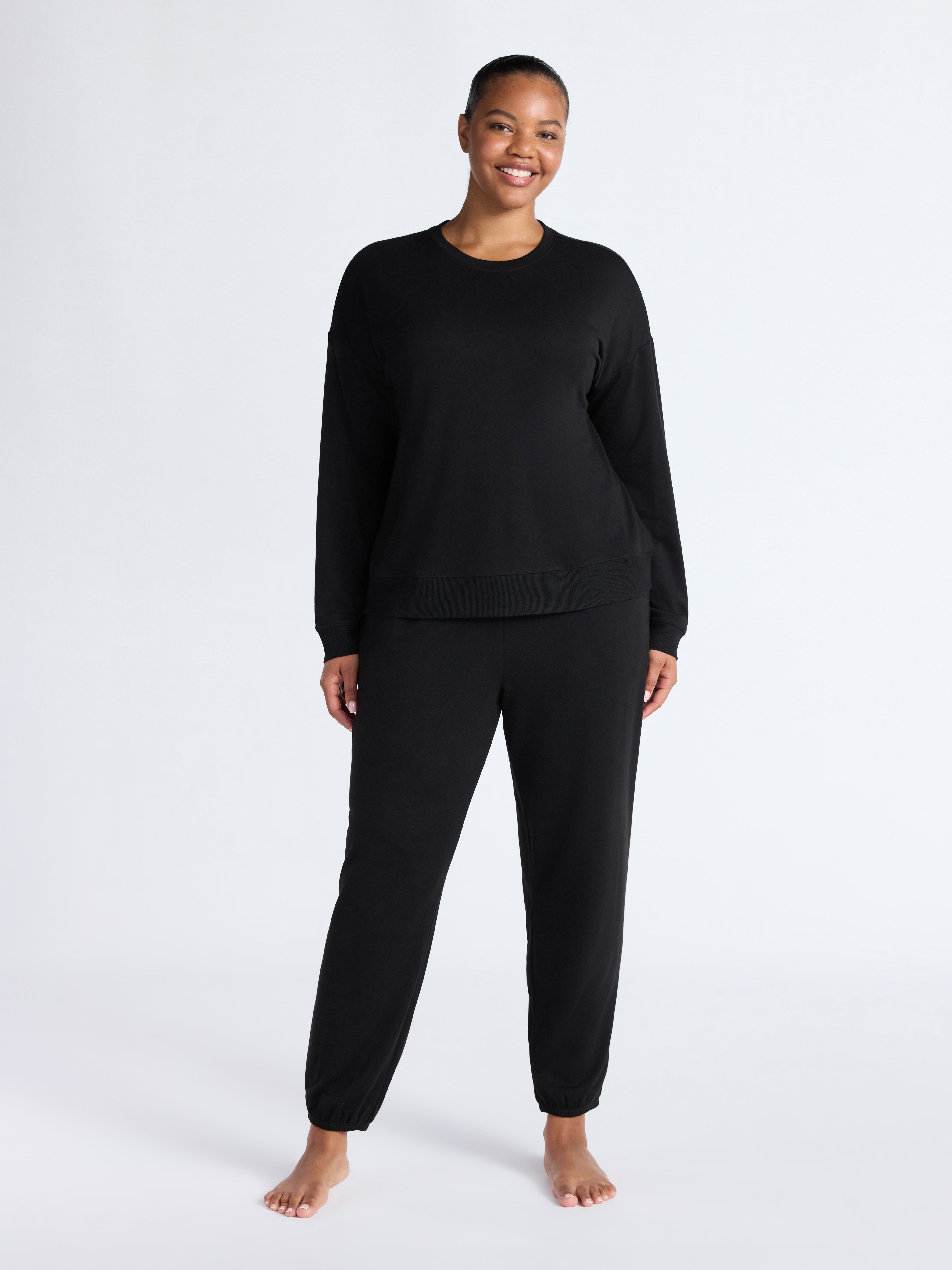 Joyspun Women’s Fleece Long Sleeve Top and Joggers Lounge Set, 2-Piece, Sizes XS-3X