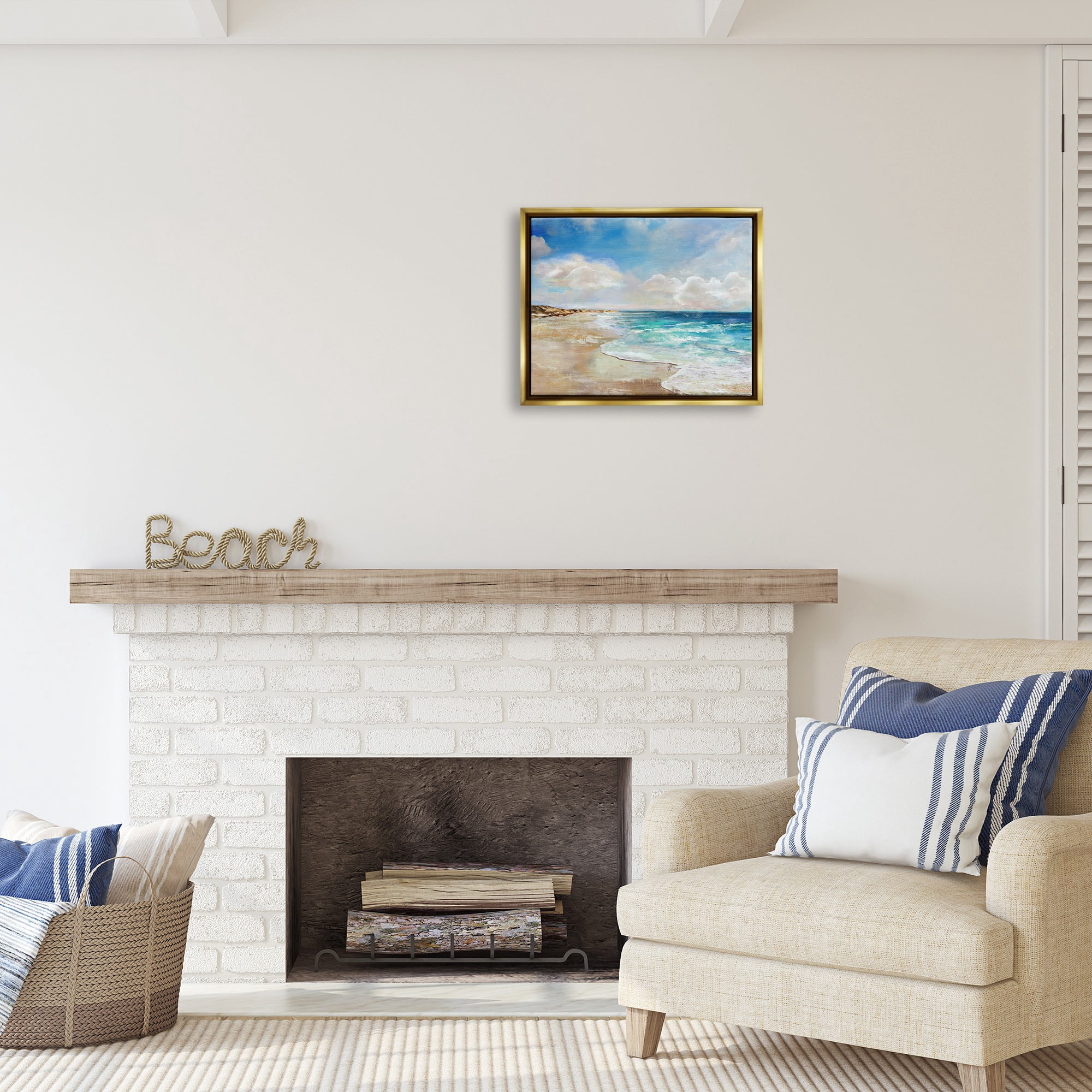 Stupell Industries Abstract Beach Shore Scene Nature Painting Gold Floater Framed Canvas Art Print Wall Art, 21 x 17