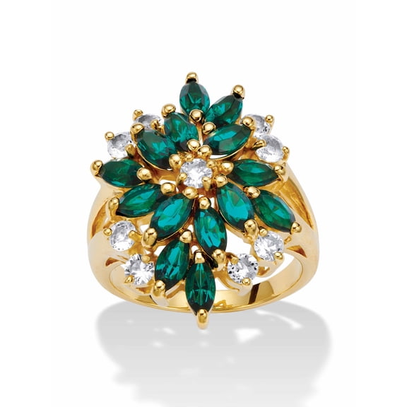 PalmBeach Jewelry Marquise-Cut Green Red or Blue Crystal Cluster Cocktail Ring 18k Gold-Plated