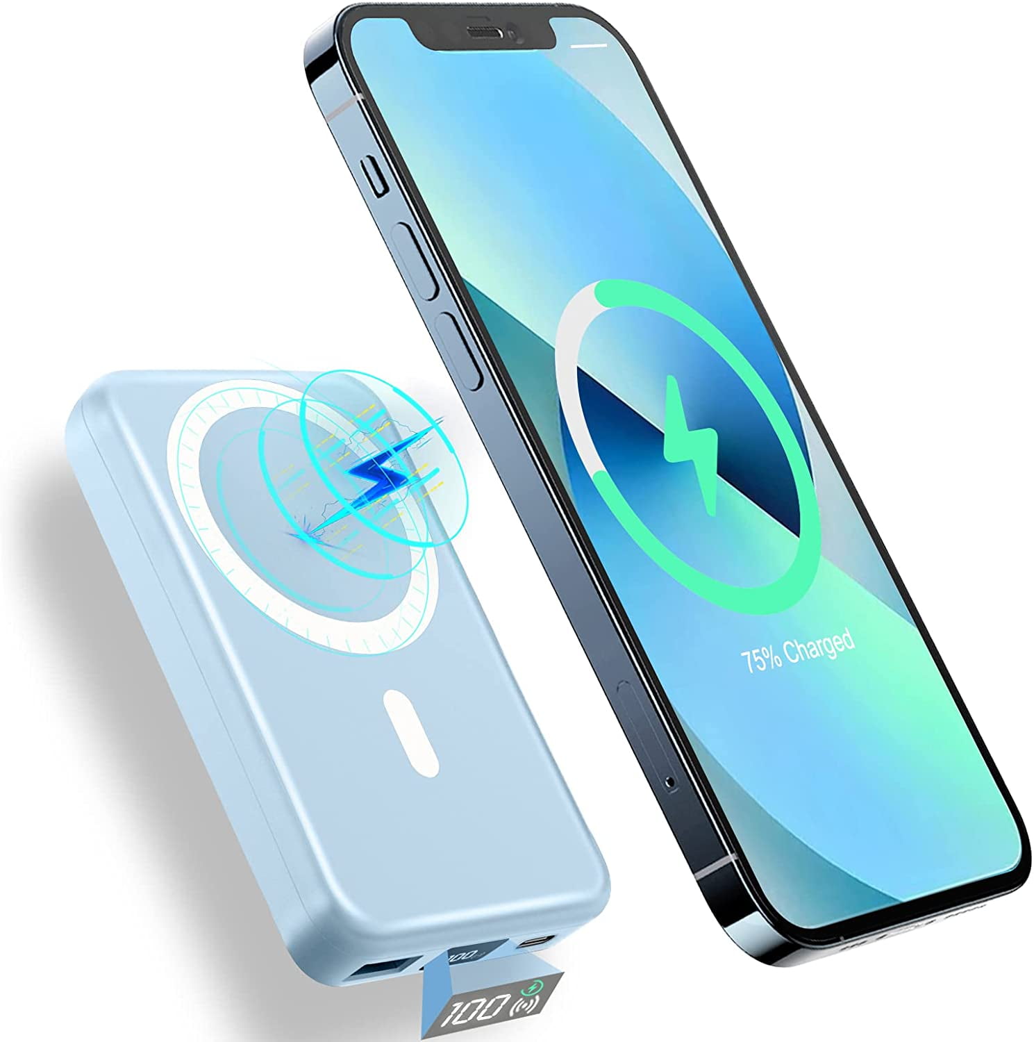 VCME Magnetic Wireless Power Bank for iPhone 12, 13, 14 Pro Max,  Qi-Compatible Compact Portable Charger W/USB Type C, Battery Bank for  Wireless or