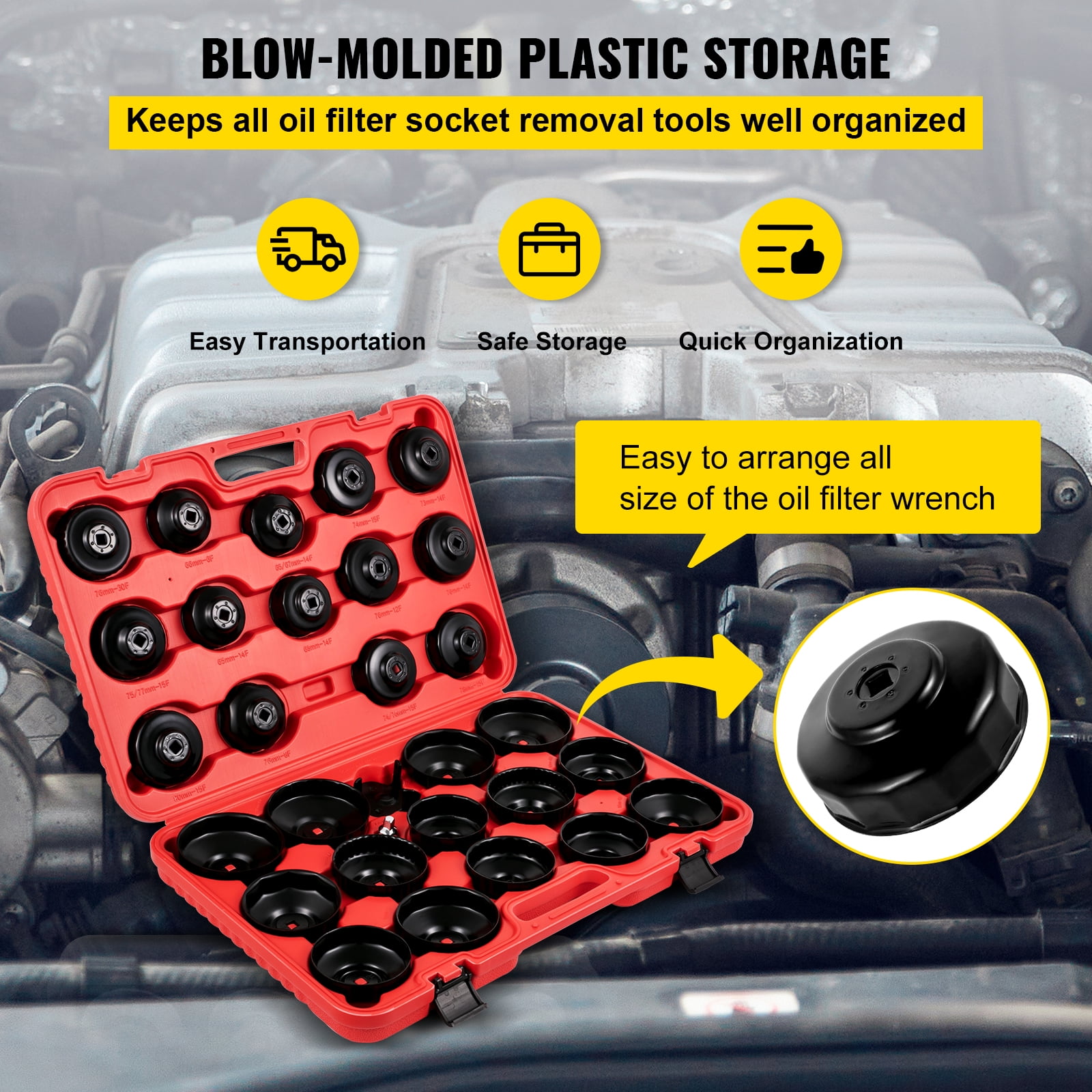 VEVOR Oil Filter Socket Set, 7 Pcs Oil Filter Wrench Set, Sturdy Steel Oil Filter Socket, 3/8" Oil Filter Socket For Easy Access, Oil Filter Wrench Cap Set w/ Case