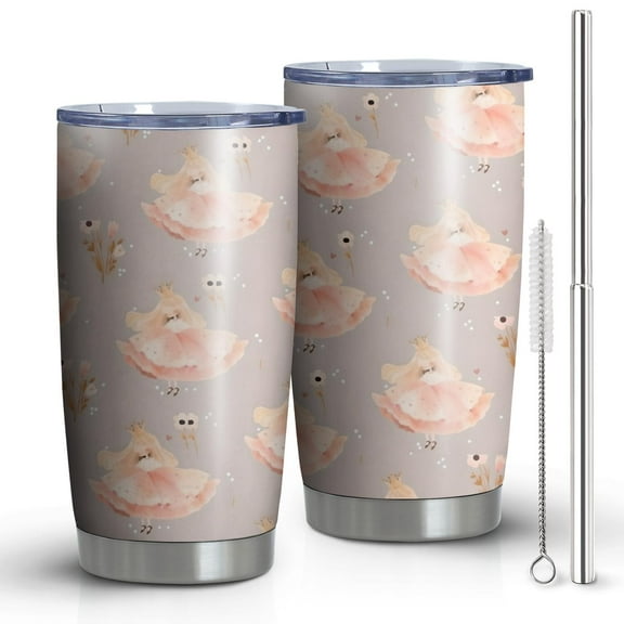 20oz Tumblers Princess Flower Dress Pattern Stainless Steel Vacuum Insulated Double Wall Travel Tumbler Cups Mug with Lid and Straw,Cleaning Brush for Cold & Hot Drinks
