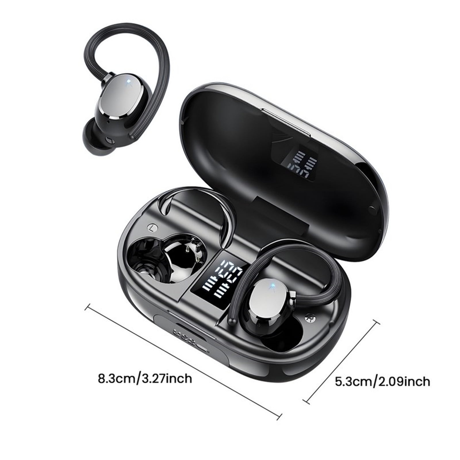 Ear Buds Wireless Bluetooth Earbuds Sport with LED Display 128H Playtime Powerful Bass Over Ear Earphones with Earhooks IP7 Waterproof for Gym/Running/Workout,E