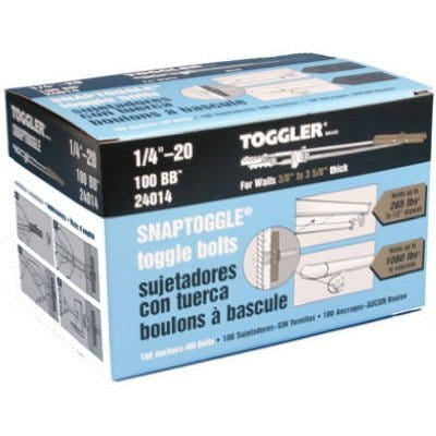 

Toggler Snaptoggle Toggle Bolts Hollow Wall 1/4 x 20-In. 100-Pk. 1 Pack