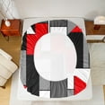thumbnail image 5 of Feelyou Red Square Geometric Queen Sheet Sets, Vintage Artwork Abstract Flat Sheet, Chic Rectangle Queen Fitted Sheet, Microfiber Bedroom Decor, 4pcs, 5 of 7