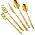 thumbnail image 5 of 20pcs Luxury Mirror Polished Cutlery Set, 18/10 Stainless Steel Tableware, Modern Silverware Set Includes 8 x Spoons, 8 x Forks, 4 x Knives Durable Flatware for Home Kitchen in Gold, 5 of 6