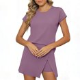 thumbnail image 5 of Summer Clothing Sets for Women Short Sleeve Top and Skorted Shorts Set 2 Piece Casual Workout Skirted Sweatsuits (L, Purple), 5 of 5