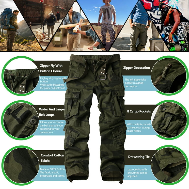 TRGPSG Men's Cargo Pants with 8 Pockets Cotton Cargo Work Pants(No  Belt),Gray 42x33 