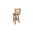 thumbnail image 5 of Modern Minimalism Barstool with Back & Swivel 18"L x 19"W x 44"H Solid Genuine Lodge Pole Pine Wood Laser Engraved Bear Rustic 30" Seat, 5 of 8