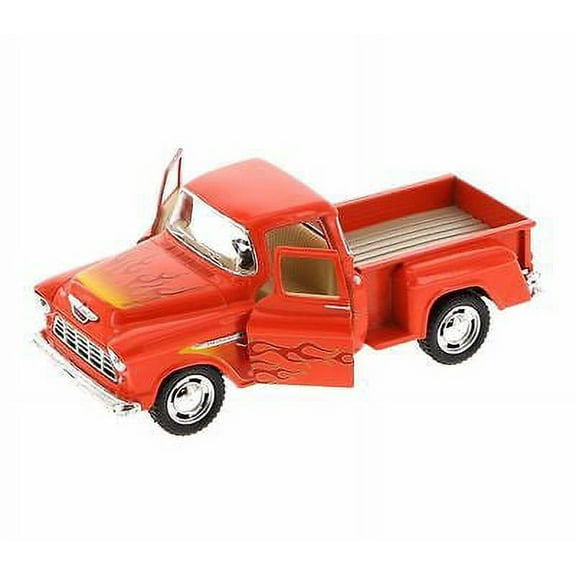 Kinsmart 1955 Chevrolet Stepside Pickup w/ Flames 1:32 Diecast Toy Truck Orange