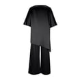 thumbnail image 5 of Xdegoge Satin Sets for Women 2 Piece 3/4 Sleeve Crewneck Silk Matching Set Asymmetrical Oversized Tops and Wide Leg Pants Casual Loose Travel Beach Outfits, 5 of 6