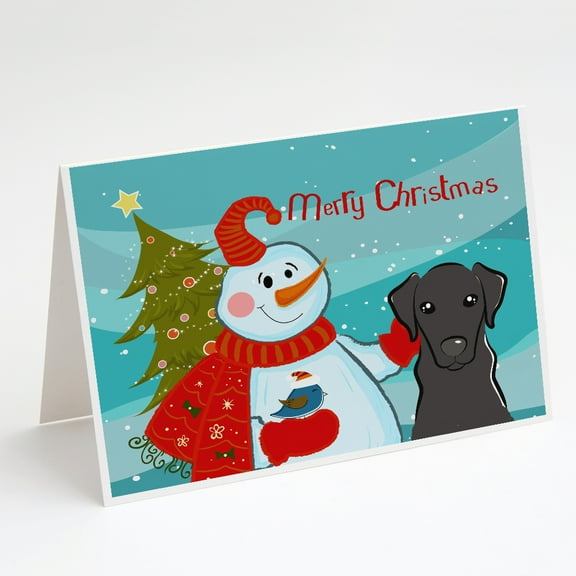 Snowman with Black Labrador Greeting Cards and Envelopes Pack of 8