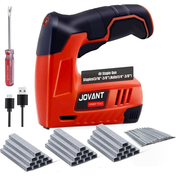 Electric Staple Gun with 3650 Staples and Staple Remover,Upholstery Staple Gun Heavy Duty for Wood, Crafts, Carpentry, Decoration DIY,4V 2 in 1 Cordless Brad Nailer fits 3/16" - 3/8 "Staples,Nails