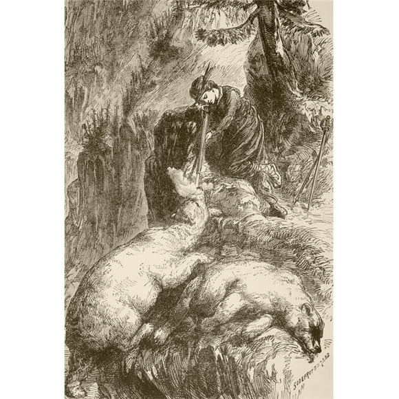 Posterazzi DPI1872444LARGE Marguerite De Roberval Shoots Two Bears On The Isle of Demons Off Newfoundland From A 19th Century Illustration Poster Print, 24 x 34 - Large