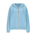 thumbnail image 5 of Womens Hoodies Plus Size, Women Sweatshirt Zip Up Hoodie Fall Fashion Long Sleeve Jackets Winter Clothing Outfits, Light Blue L, 5 of 7
