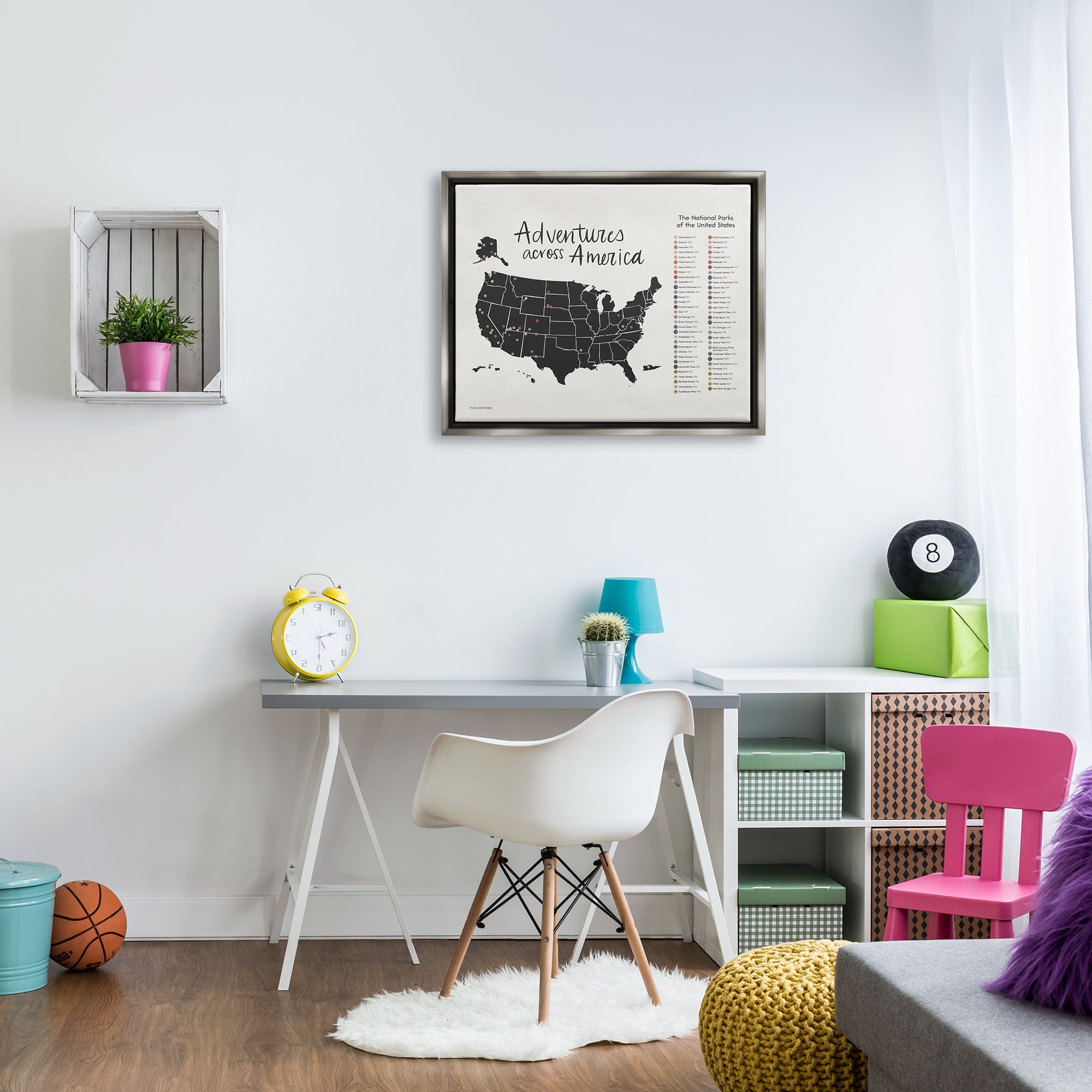 Stupell Adventures Across America Chart Travel & Places Painting Gray Floater Framed Art Print Wall Art