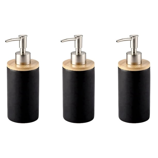 Dispensador de jabón de cerámica de 3 x 400 ml, estilo nórdico, dispensador de loción, dispensador de jabón para cocina y baño, color negro