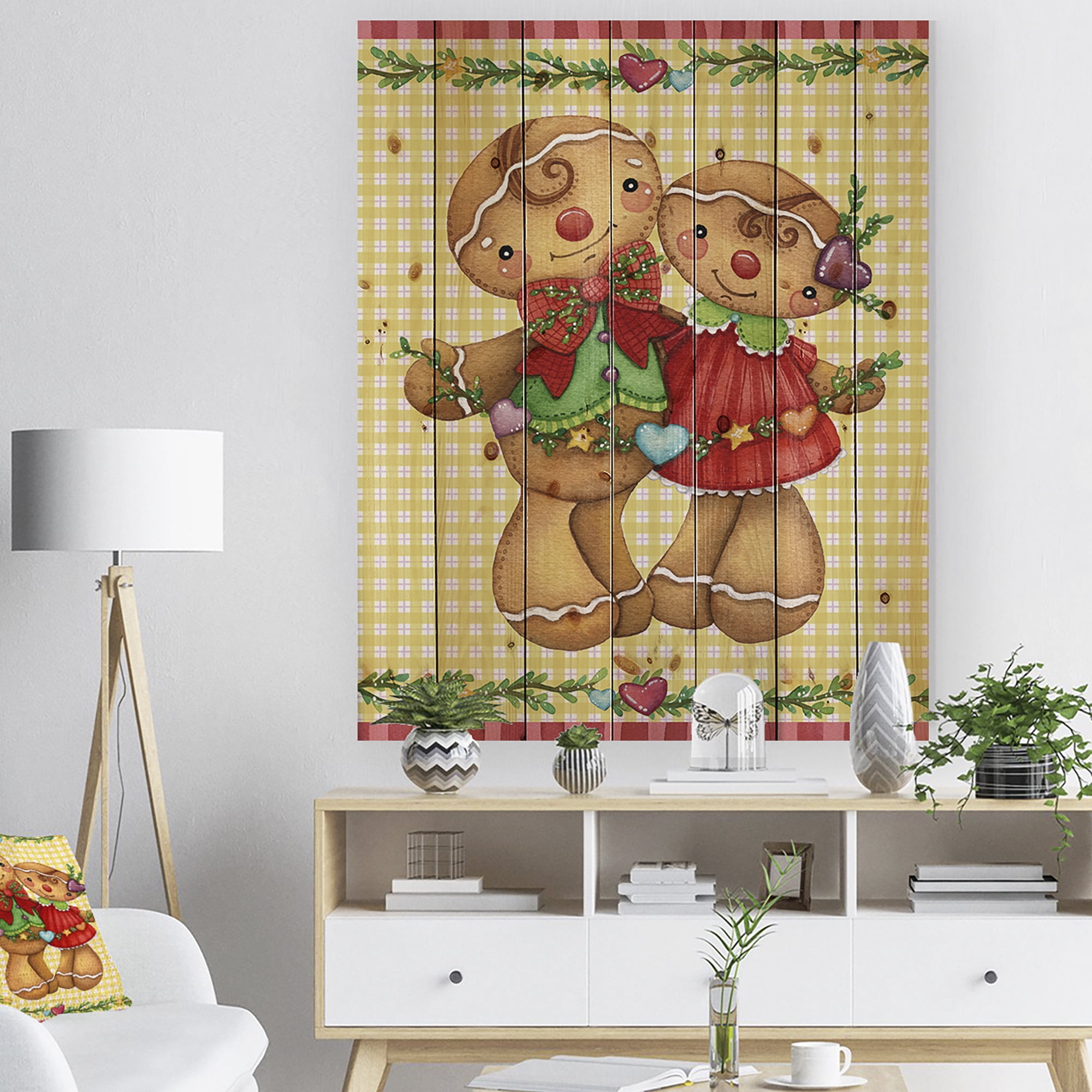Designart 'Christmas Gingerbread Love' Print on Natural Pine Wood