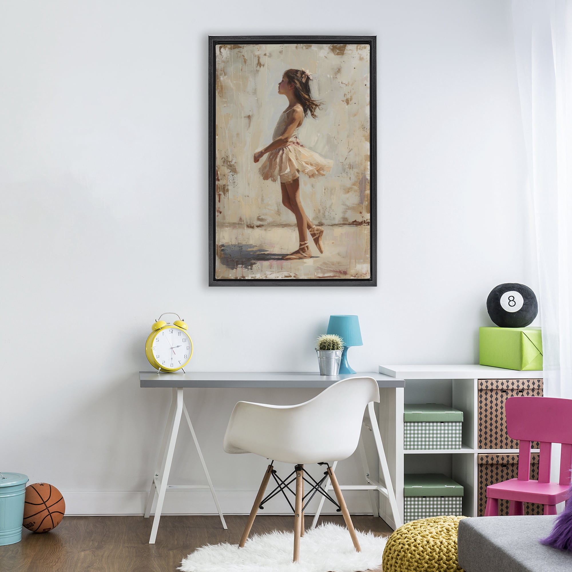 Stupell Industries Ballerina in Soft Light Black Framed Floater Canvas Wall Art, design by Creative Studio