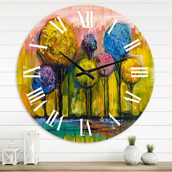 Designart 'Colourful Trees Impressionist Landscape Iv' Modern Wall Clock