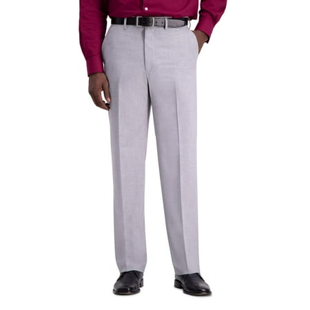 J.M. Haggar Men's Classic Fit Flat Front Solid Stretch Dress Pants, Light Grey, 40W x 29L US