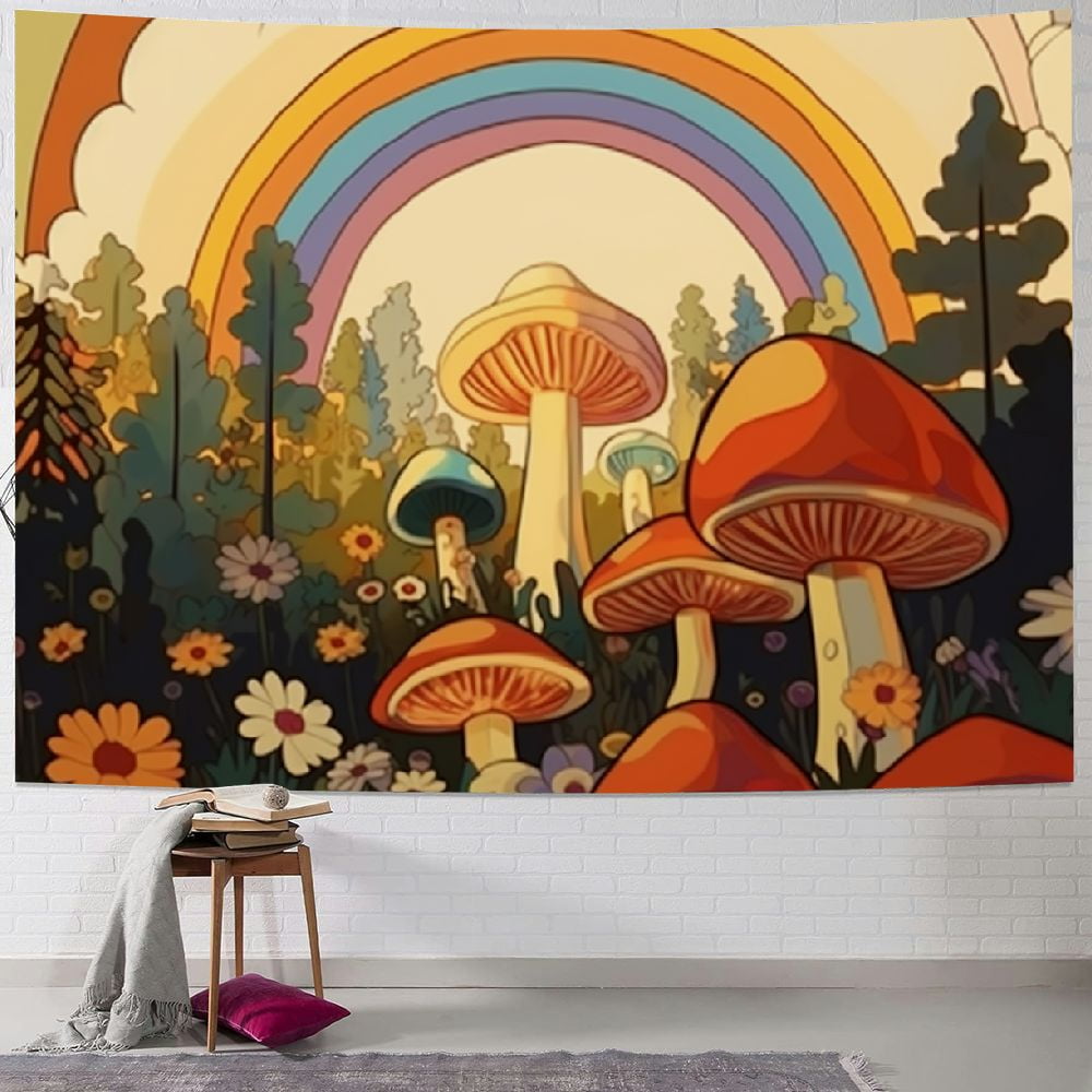 Arazzo da Parete,Vintage Bohémien Psichedelico Casa dei Funghi Arazzo Appeso A Parete Stanza Cielo Tappeto Dormitorio Hippie Arazzi Arte Decorazione della Casa Accessori, 130 Cm X 150 Cm