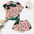 thumbnail image 4 of Leopard Print Pattern Women's Ruffle Short Sleeve Tops And Shorts Cute Peeps Bunny Pajamas Sets, 4 of 7