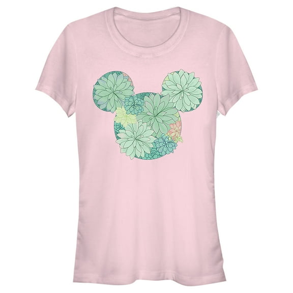 Junior's Mickey & Friends Botanical Logo  Graphic Tee Light Pink X Large