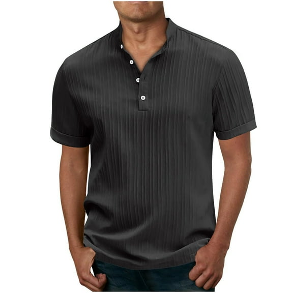 Men's Casual Polo Shirt Short Sleeve Classic Faux Cotton Linen T-Shirt Golf Shirt with Zipper