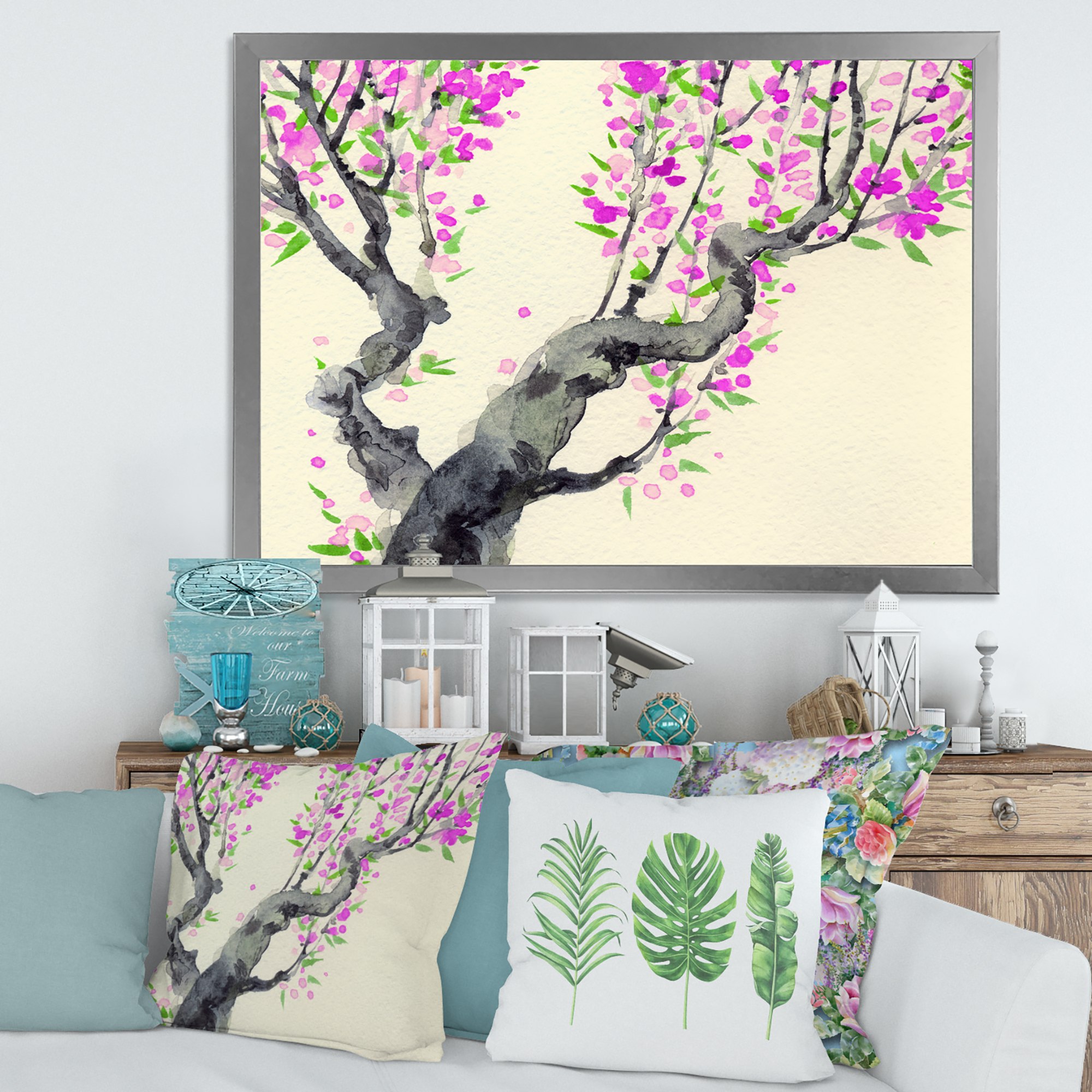 Designart 'The Japanese Tree With Purple Flowers On' Traditional Framed Art Print