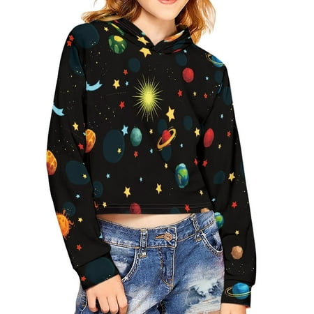 

Renewold 5-6 Years Teen Girls Solar System Planets Graphic Hoodies Long Sleeve Pullover Sweatshirts Comfy Lightweight Crop Tops Hoodied Outgoing Shopping Activities Streetwear