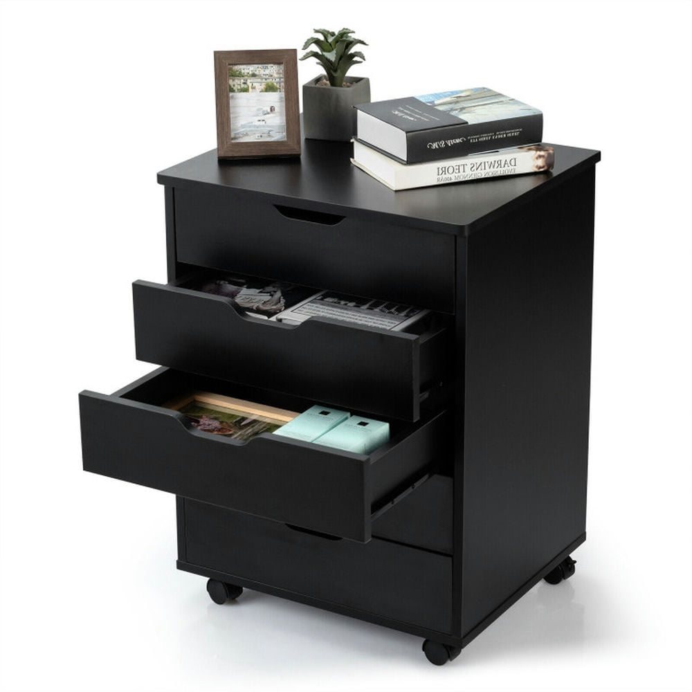 Demi Bonn 5 Drawer Mobile Lateral Filing Cabinet Storage Home Office Floor Cabinet with 4 Wheels, Black