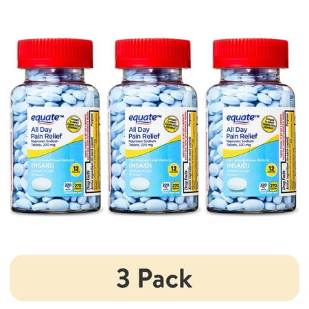 (3 pack) Equate All Day Pain Relief Naproxen Sodium Caplets, 220 mg, 270 Count, Compare to Aleve® Caplets Active Ingredient