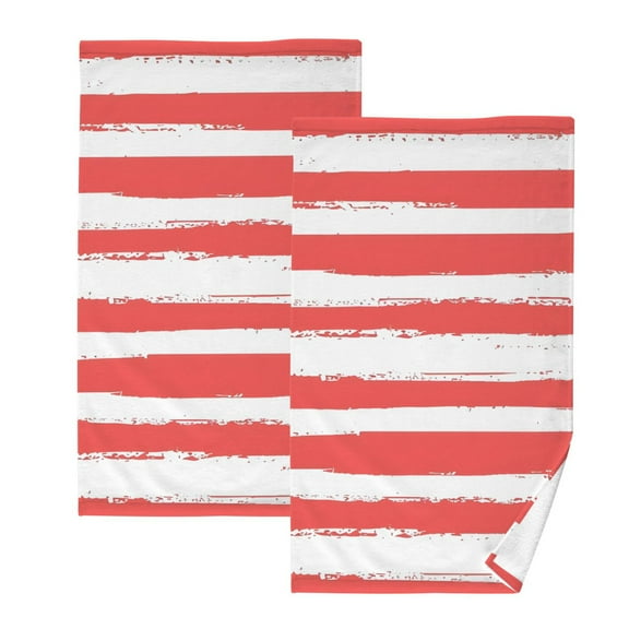 Ryvnso Red and White Stripes Cotton Hand Towels Sets Face Towel 2 PCs Bathroom Decorative