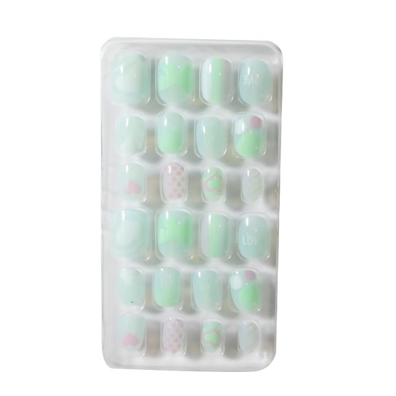 RAGUPEL 24Pcs Wearable Nails, Press on Nails for Girls, Full Cover Cute Pre-Glue Acrylic Fake Fingernails, Stick-on Fake Nails for Kids