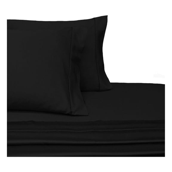 Solid 300-Thread-Count, 100-Percent Cotton Queen Size Attached Waterbed Sheets Set, Black